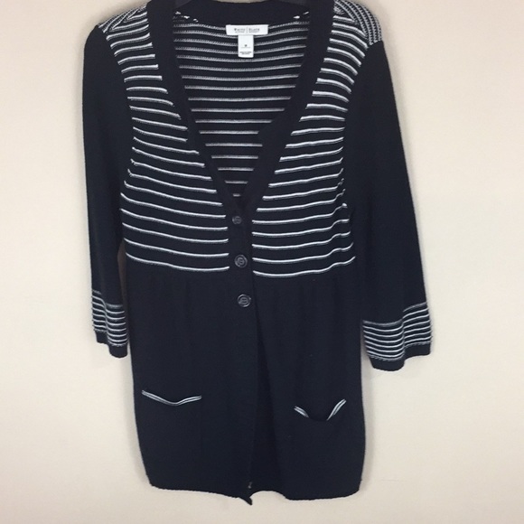 WHBM Long Black and White Cardigan with Pockets Size Medium - Picture 1 of 14